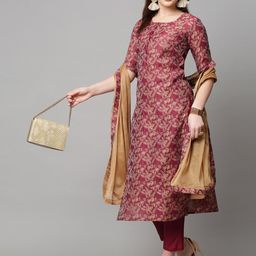 gosriki KALINI Women Red Floral Woven Kurta with Trousers & Dupatta-picture-38