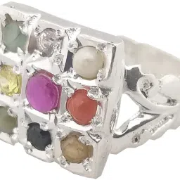 RS GEMSEXPORT 92.5 SLIVER NAVRATAN ADJUSTABLE RING Silver Sapphire Silver Plated Ring-image-51
