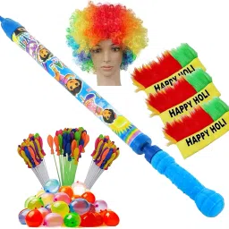 (1 Pichkari+ 3 Magic Balloon+ 3 Holi Cap+ 1 Malinga Wig)For Kids Party Fun Water Gun-image-54