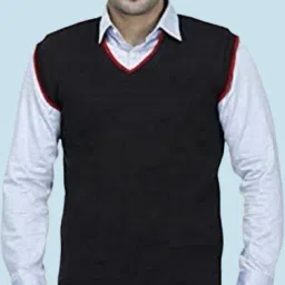 Men Solid V Neck Black Sweater-picture-15