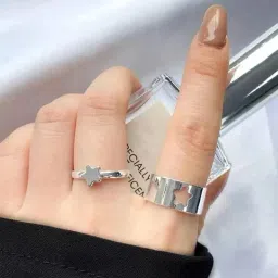 Fancy Silver Star Couple Finger Ring For Girls Alloy Silver Plated Ring Set-image-39