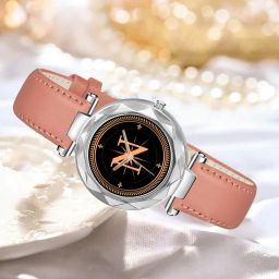 prominent letter 'N' on Silver dial Peach Leather Casual,Formal,Party,Wedding Analog Watch - For Girls GEN-SL-ALPHA-N-PCH-L-1-image-56