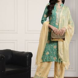 Anouk Floral Printed Gotta Patti Mandarin Collar Kurta With Palazzos & Dupatta-31