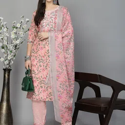 BAESD Ethnic Motifs Embroidered Regular Mirror Work Straight Kurta With Trousers & Dupatta image 5