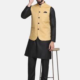 TAHVO Men Gold-Colored Solid Nehru Jacket image 2