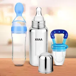 Stainless Steel Infant Baby Feeding Bottle, Silicone Food and Fruit Feeder Teether and Feeder-image-1