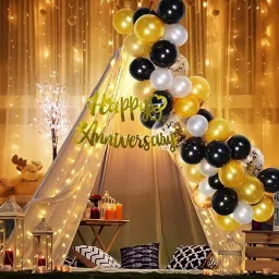 Solid Anniversary Decoration kit wife husband White Net Curtain, LED Light Canopy Balloon-image-81