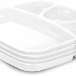 Prime Partition Plate Microwave Safe, Unbreakable , Big Size, 4 Pcs, White Color Sectioned Plate-10