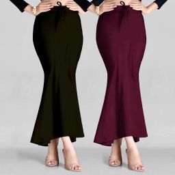 Spangel Fashion Peticoat Blk+Wine Lycra Blend Petticoat-image-86