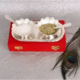 Silver Plated Bowl Tray Set Tray, Spoon, Bowl Serving Set (Pack of 1) Bowl, Spoon Serving Set-21