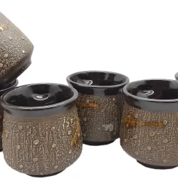 Pack of 6 Ceramic tea/Coffee/Chai Cups Matka Shape Latest Design Set of 6 Brown 130ML Multicolour-picture-23