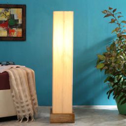 new era Aesthetic Off White Cotton Shade Column Floor Lamp With Wood Base-picture-23