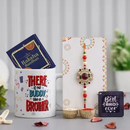 Designer GP-Rakhi gift for brother - 01 Assorted Rakhi, Greeting Card, Chawal Roli Pack, Mug Set-image-54