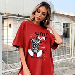 leotude No Women Typography Round Neck Cotton Blend Red T-Shirt-picture-5