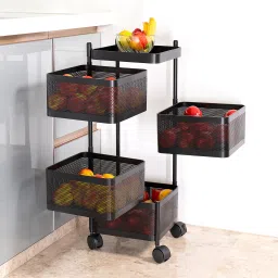 4 Layer Fruit Vegetable Stand Basket Kitchen Rotating Trolley Onion Potato Stand Iron Kitchen Trolley-12