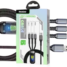 HexaGear 3-in-1 Cable 6 A 1 m METAL BRAIDED HyperSpeed 100W 6A Turbo Charging Cable, 480Mbps Data Sync, Type C Lightning-image-80