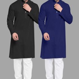 Men Cotton Blend Kurta Pyjama Set-image-66