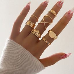Shining Diva Fashion Set Of 8 Gold-Plated & Crystal Stone-Studded Finger Rings-image-30