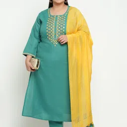 Sringam Ethnic Motifs Embroidered Regular Thread Work Kurta With Trousers & With Dupatta image 4