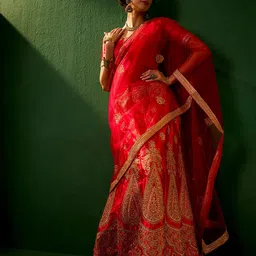 MANVAA Embellished Thread Work Semi-Stitched Lehenga & Unstitched Blouse With Dupatta image 3