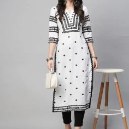 Women Embroidered Cotton Blend Straight Kurta-image-48