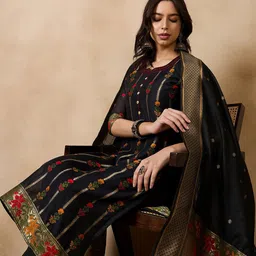 RAJGRANTH Regular Chanderi Cotton Kurta with Trousers & With Dupatta image 3