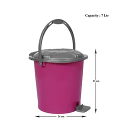 Kuber Industries Pink & Grey 2 Pieces Durable Pedal Dustbins With Handle 7 L Each image 3