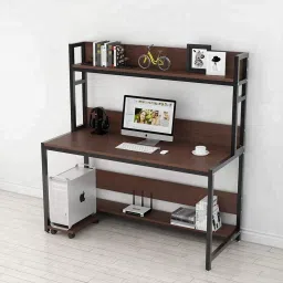Multi-Layer Storage Desk, PC Laptop Open Shelf Study,--Brown (120x60x135.5 cm) Engineered Wood Office Table-26