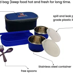 real food Insulated Lunch Box set 2 stainless steel container + 1 BPA free container box 3 Containers Lunch Box image 3