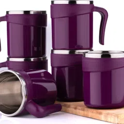 Pack of 6 Plastic, Stainless Steel Cup Set, Tea Cups Set, Tea Cup, Tea Cups, Coffee Cup-image-54