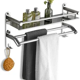 Stainless Steel Single Layer Shelf Rack with Towel Rod for Bathroom Stainless Steel Toilet Paper Holder-7