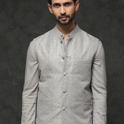 RARE RABBIT Men Medo-B1 Slim Fit Woven Design Nehru Jacket-4
