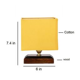 Devansh Yellow Cuboid Table Lamp With Brown Wood Square Base image 3