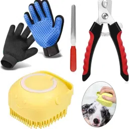 Pack of 4 Pet Grooming Kit for Dogs | Bath Brush, Nailcutter & Deshedding Glove Basic Comb for Dog, Cat, Rabbit, Hamster, Mouse, Dog & Cat-image-54
