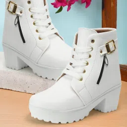 Women’s Grey Lace-Up Boots with Zip & Buckle Detail and Block Heel Boots For Women-image-66