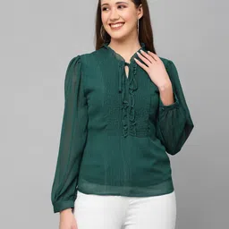 mafadeny Casual Regular Sleeves Self Design Women Green Top-picture-23