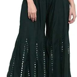 Women Flared Dark Green Viscose Rayon Trousers-image-55