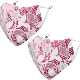 Anti-Pollution, Anti-Bacterial (BFE>99%) 4 Layer Embroidered, Designer, Fashionable & Protective Nylon Cloth Face Mask Combo for Women, Girls with Detachable Chain, Size Adjustable Ear Loops & Mask Bag Beaded_Pink_Large_02 Reusable, Washable Cloth Mask-picture-17