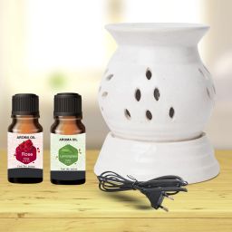 PEEPRESION Ceramic Electric Aroma Oil Diffuser With Bulb /Electric Diffuser Matki Shape Night Lamp | Home, Office, Spa, Bedroom, Club, Temple, Pub Bar, Gym Diffuser-6
