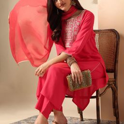 Anouk Ethnic Motifs Yoke Design Regular Thread Work Kurta with Trousers & Dupatta image 1