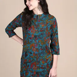 SHOWOFF Women Floral Printed Panelled Beads and Stones Kurta with Palazzos image 1