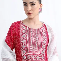 Vishudh Bandhani Printed Straight Kurta With Palazzos & Dupatta image 1