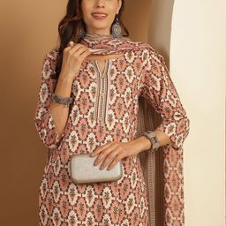 Anouk Women Floral Printed Regular Pure Cotton Kurta with Trousers & With Dupatta-34