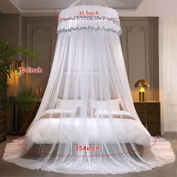 snowie soft Polyester Infants Washable Mosquito Net Bed Canopy Lace Ruffled White Ceiling Hanging Net for Double Bed Mosquito Net image 2