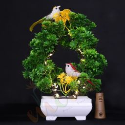 Artificial Bonsoi Tree with Sparrow for Living Room Decor with LED Light Bonsai Wild Artificial Plant with Pot-image-5