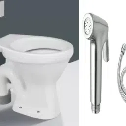 Western Toilet Premium Ceramic EWC Toilet Seat STrap Commode(without Seat Cover) with Conti Type Health Faucet Floor mount Western Toilet/Commode/Water Closet Western Commode-26