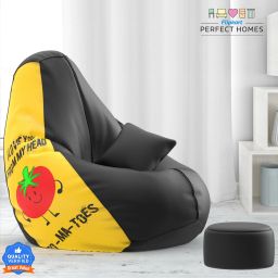 XXXL PatternPuff Bag With Free Cushion and Puffy , I Love You From Head To Toe Teardrop Bean Bag With Bean Filling-2