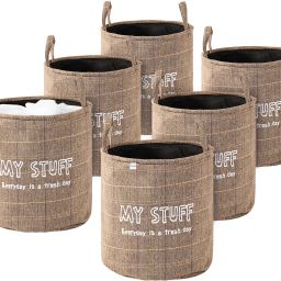 Cotton, Jute Pack of 6 Versatile 20 Ltr Drawer Storage Basket with Handle | GM-24-KH | Khaki Storage Basket-image-9