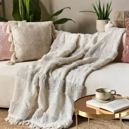 thegasbh White Cotton Hand Tufted 70X52 Inches Throw-picture-13