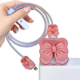 AIFEI Compatible for iPhone Charger COVER PINK BOW for 18-20W Full ProtectionCASE Cable Protector-image-92